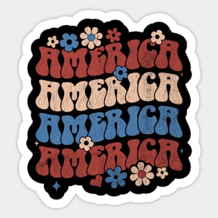 Vintage american groovy 4th of july America patriotic USA Sticker